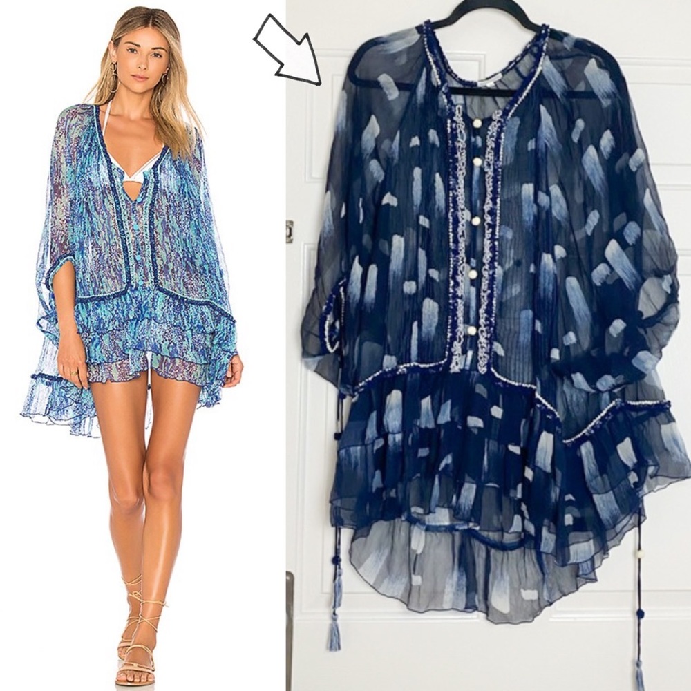 Poupette St. Barth Bety Bobo Nava Poncho Dress in Blue Print One Size